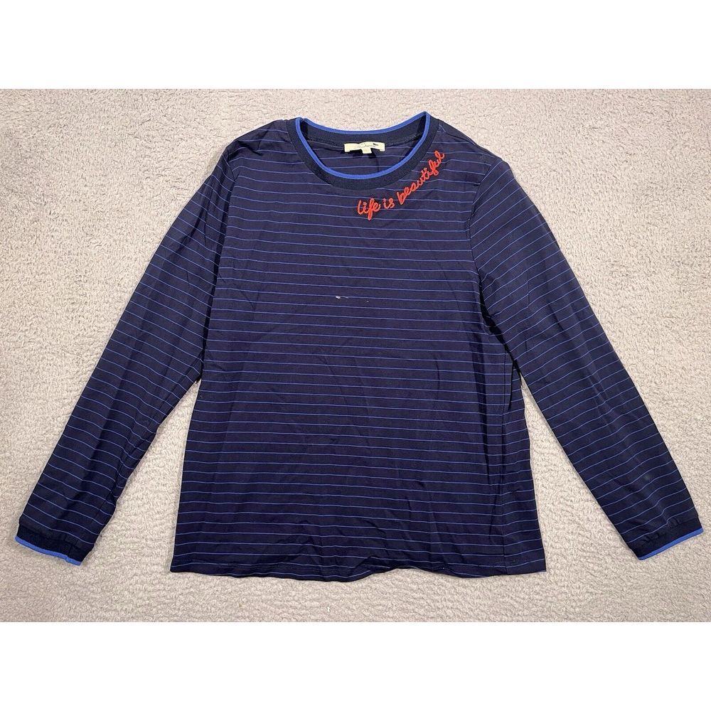Les Serein Long Sleeve T-Shirt Blue Striped Large L Life is Beautiful Stitching - Picture 1 of 10